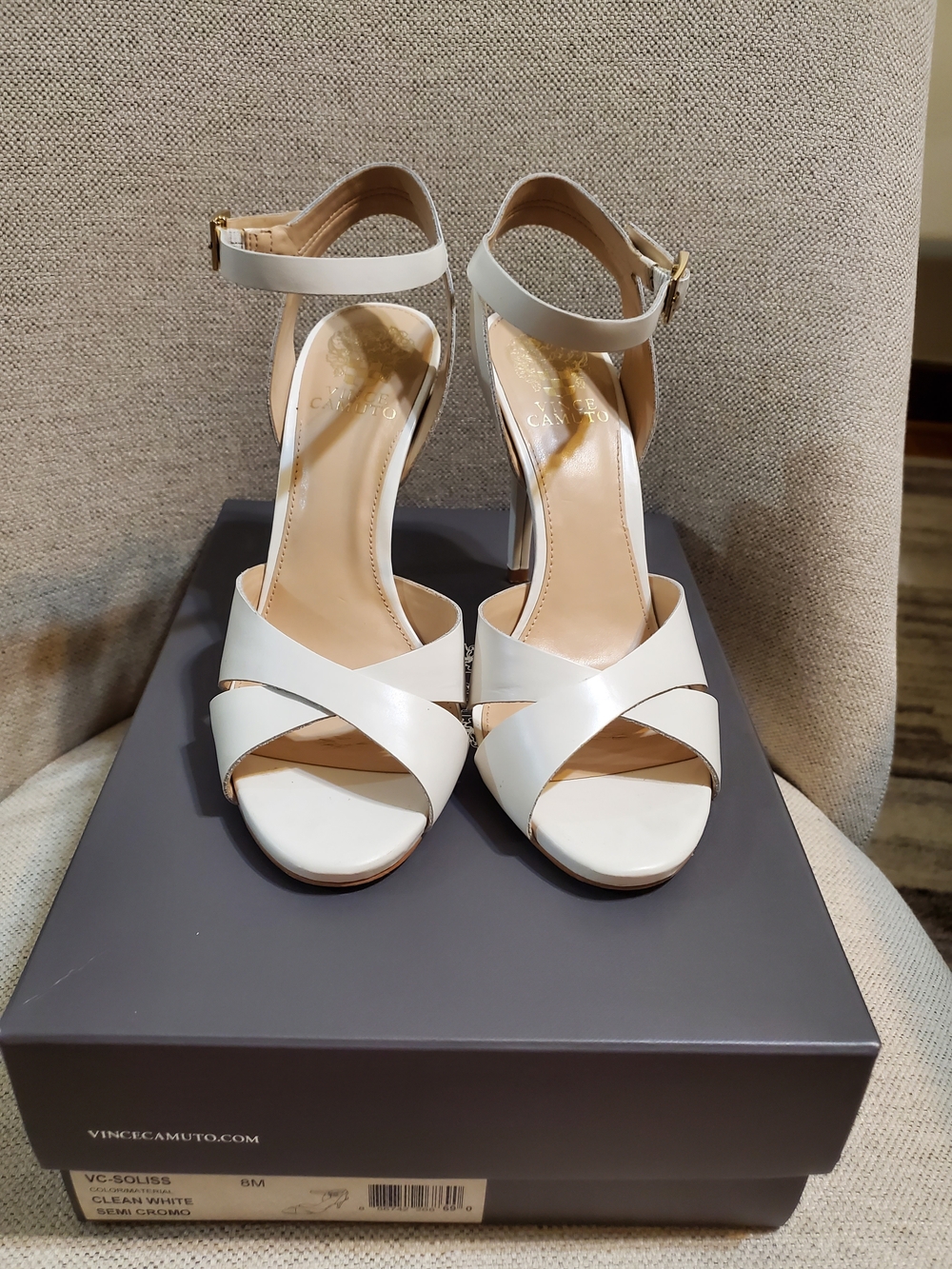 Vince Camuto White Crisscross Ankle-Strap Sandals